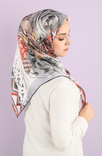 Patterned Rayon Scarf 2989-06 Gray Dark Salmon 2989-06