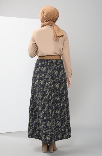 Beli lastikli Desenli Etek 9026A-01 Lacivert