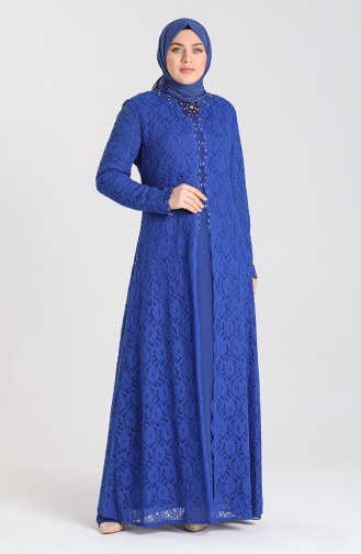Saks-Blau Hijab-Abendkleider 5070-05