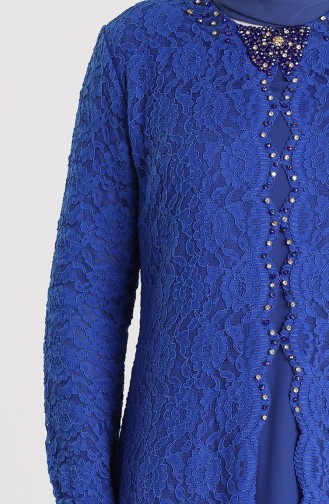 Plus Size Lace Coated Evening Dress 5070-05 Saxe Blue 5070-05
