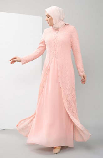 Plus Size Lace Covered Evening Dress 5070-06 Salmon 5070-06