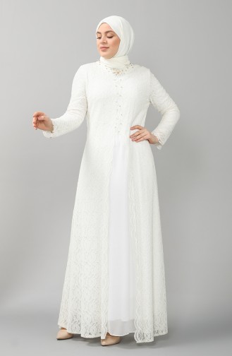 Ecru Hijab Evening Dress 5070-07