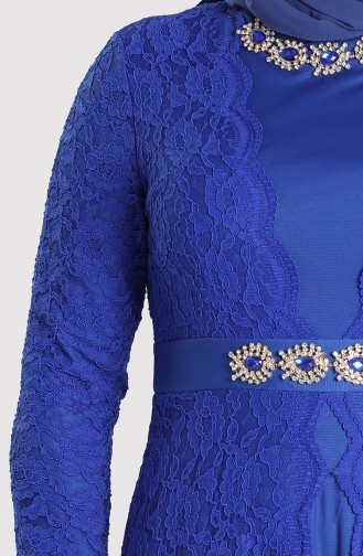 Plus Size Lace Stone Evening Dress 5082-01 Saxe Blue 5082-01