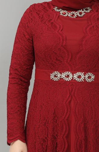 Plus Size Lace Stone Evening Dress 5082-02 Burgundy 5082-02
