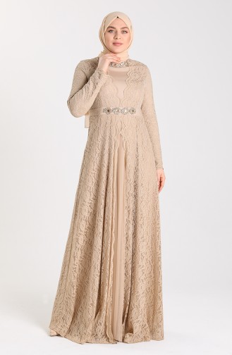 Plus Size Lace Stone Evening Dress 5082-04 Mink 5082-04