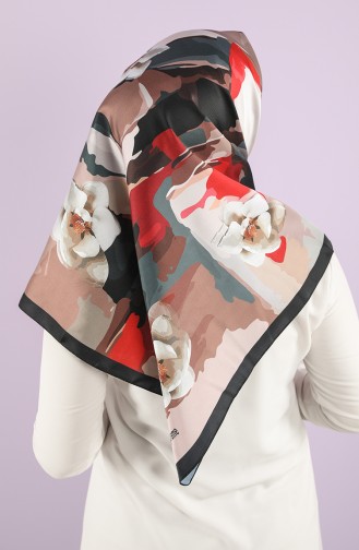 Rose Print Scarf 15232-05 Brown Black 15232-05