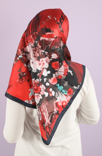 Patterned Scarf 15233-01 Navy Coral Red 15233-01