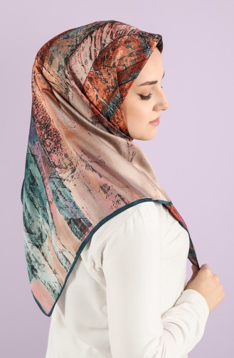 Karaca Desenli Rayon Eşarp 90748-05 Zümrüt Yeşili Taba