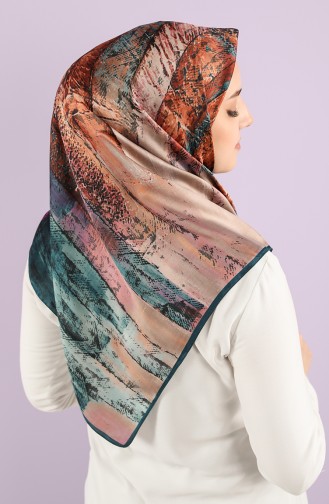 Karaca Desenli Rayon Eşarp 90748-05 Zümrüt Yeşili Taba