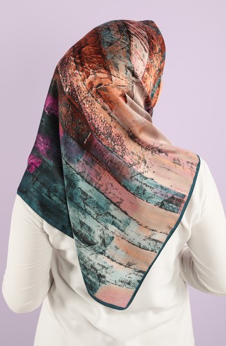 Karaca Desenli Rayon Eşarp 90748-05 Zümrüt Yeşili Taba