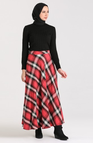 Plaid Flared Skirt 1113-01 Dark Red 1113-01