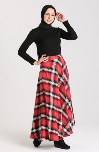 Plaid Flared Skirt 1113-01 Dark Red 1113-01