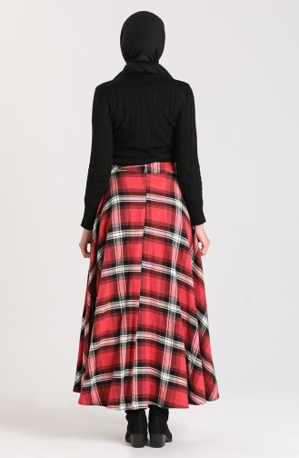 Plaid Flared Skirt 1113-01 Dark Red 1113-01