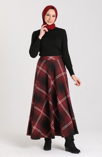 Plaid Flared Skirt 1113-03 Damson 1113-03