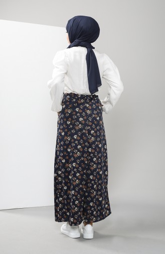 Elastic waist Patterned Skirt 9026-01 Navy 9026-01