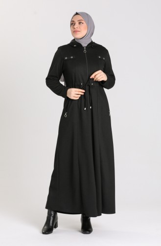 Plus Size Hooded winter Abaya 2035-01 Black 2035-01