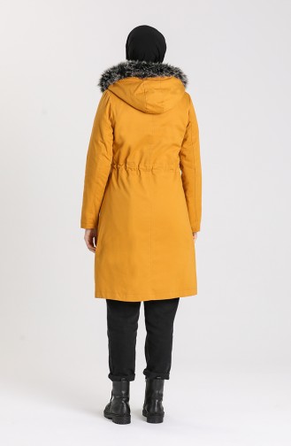 Fur Hooded Coat 1002-03 Mustard 1002-03