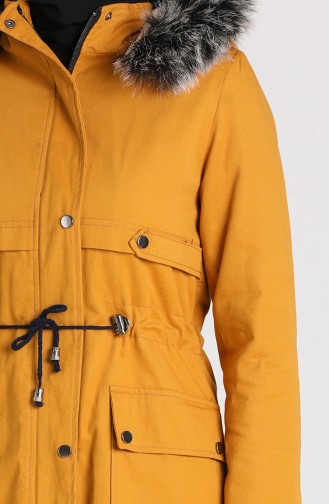 Fur Hooded Coat 1002-03 Mustard 1002-03