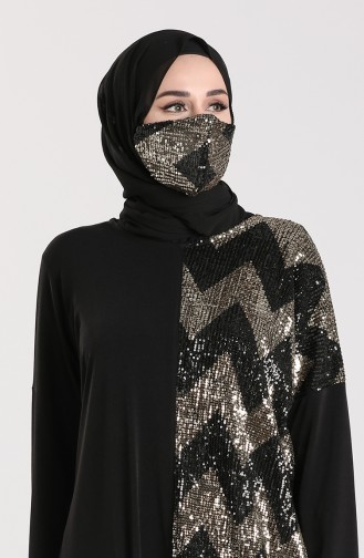 Payetli Maske Hediyeli Tunik 0109-03 Siyah Gold