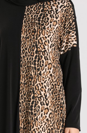 Leopar Garnili Maske Hediyeli Tunik 0104-01 Siyah Vizon