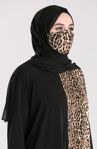 Leopar Garnili Maske Hediyeli Tunik 0104-01 Siyah Vizon