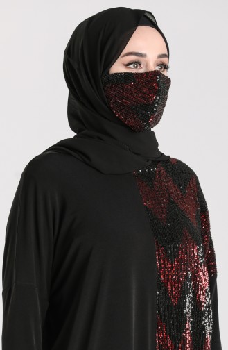 Payetli Maske Hediyeli Tunik 0109-02 Siyah Bordo