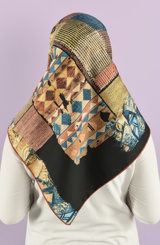 Desenli Twill Eşarp 8557-01 Petrol Mavisi Açık Taba