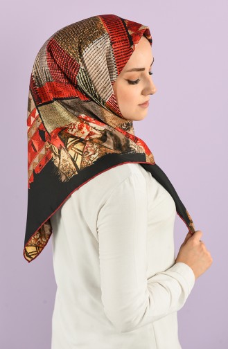 Patterned Twill Scarf 8557-05 Red Black 8557-05