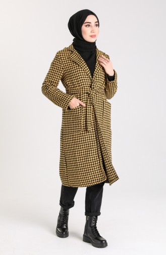 Houndstooth Patterned Coat 5338-05 Black Mustard 5338-05