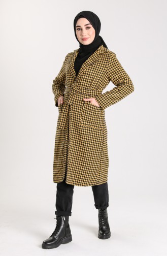 Houndstooth Patterned Coat 5338-05 Black Mustard 5338-05