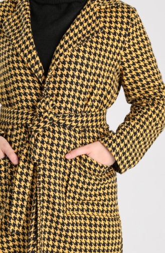 Houndstooth Patterned Coat 5338-05 Black Mustard 5338-05