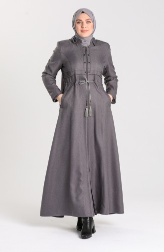 Plus Size waist Gathered Zippered Coat 1018-02 Gray 1018-02