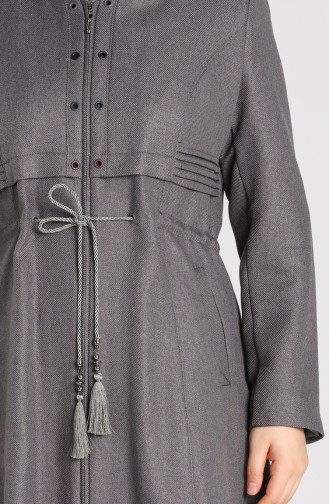 Plus Size waist Gathered Zippered Coat 1018-02 Gray 1018-02