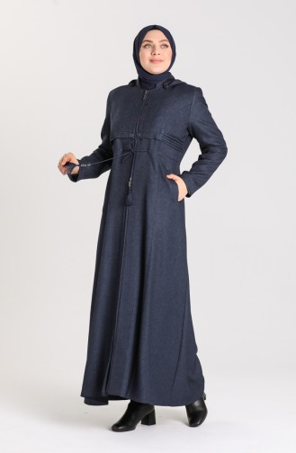Plus Size waist Shirred Zipper Coat 1018-04 Navy Blue 1018-04