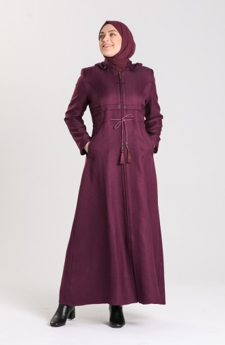 Plus Size waist Shirred Zipper Coat 1018-05 Damson 1018-05