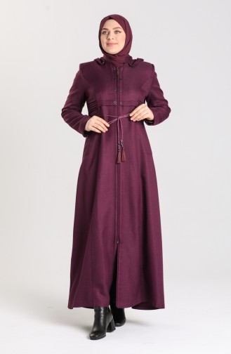 Plus Size waist Shirred Zipper Coat 1018-05 Damson 1018-05