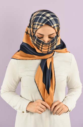 Art Scarf Mask Combination -art-esp-02 Saffron Color Navy Blue 02