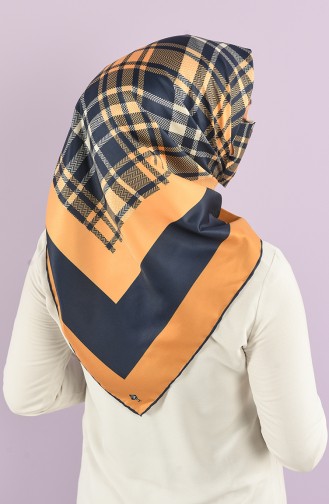 Art Scarf Mask Combination -art-esp-02 Saffron Color Navy Blue 02