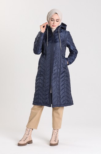 Hooded Quilted Coat 0132-01 Navy Blue 0132-01