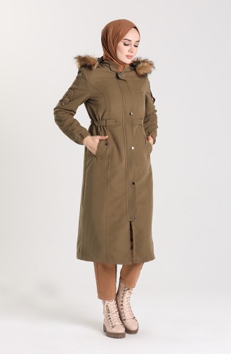 Fur Coat with Pockets 4102-02 Khaki 4102-02
