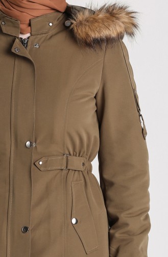 Fur Coat with Pockets 4102-02 Khaki 4102-02