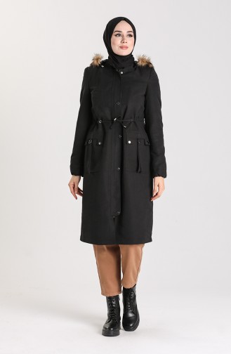 Shirred waist Fur Coat 4122-01 Black 4122-01