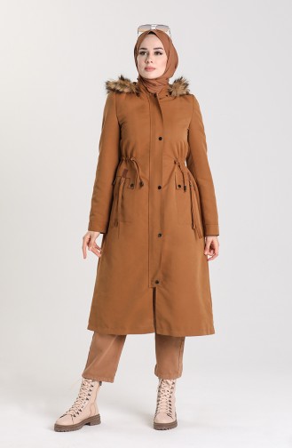 Shirred waist Fur Coat 4122-02 Tobacco 4122-02