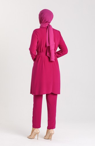 Sequined Tunic Trousers Double Suit 15003-05 Fuchsia 15003-05