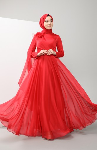Feathered Evening Dress 4836-01 Red 4836-01