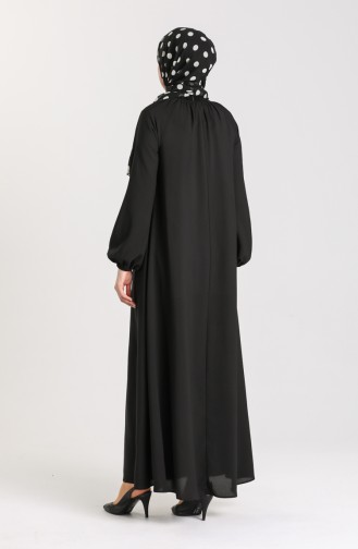 Kolu Ve Yakası Büzgülü Elbise 3210-04 Siyah