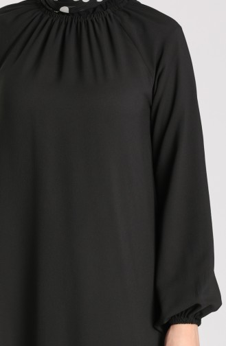Kolu Ve Yakası Büzgülü Elbise 3210-04 Siyah