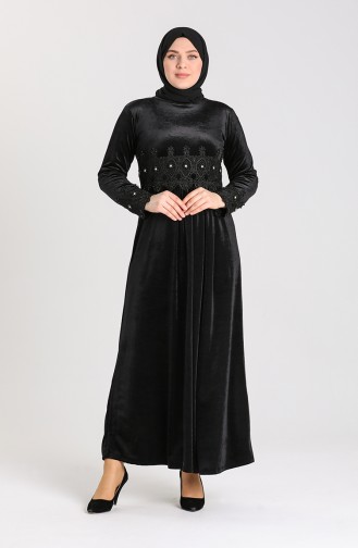 Plus Size Pearl Velvet Dress 0113-02 Black 0113-02