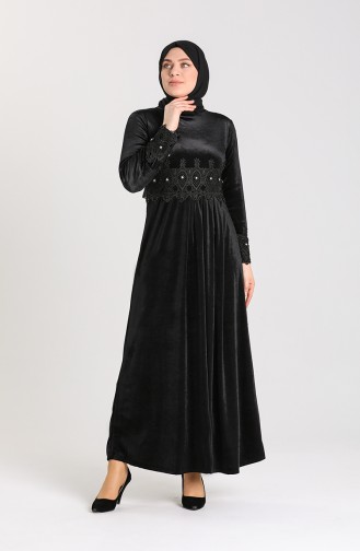 Plus Size Pearl Velvet Dress 0113-02 Black 0113-02