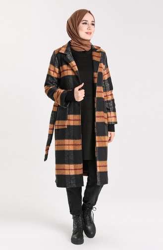 Plaid Coat 5339-11 Camel Black 5339-11